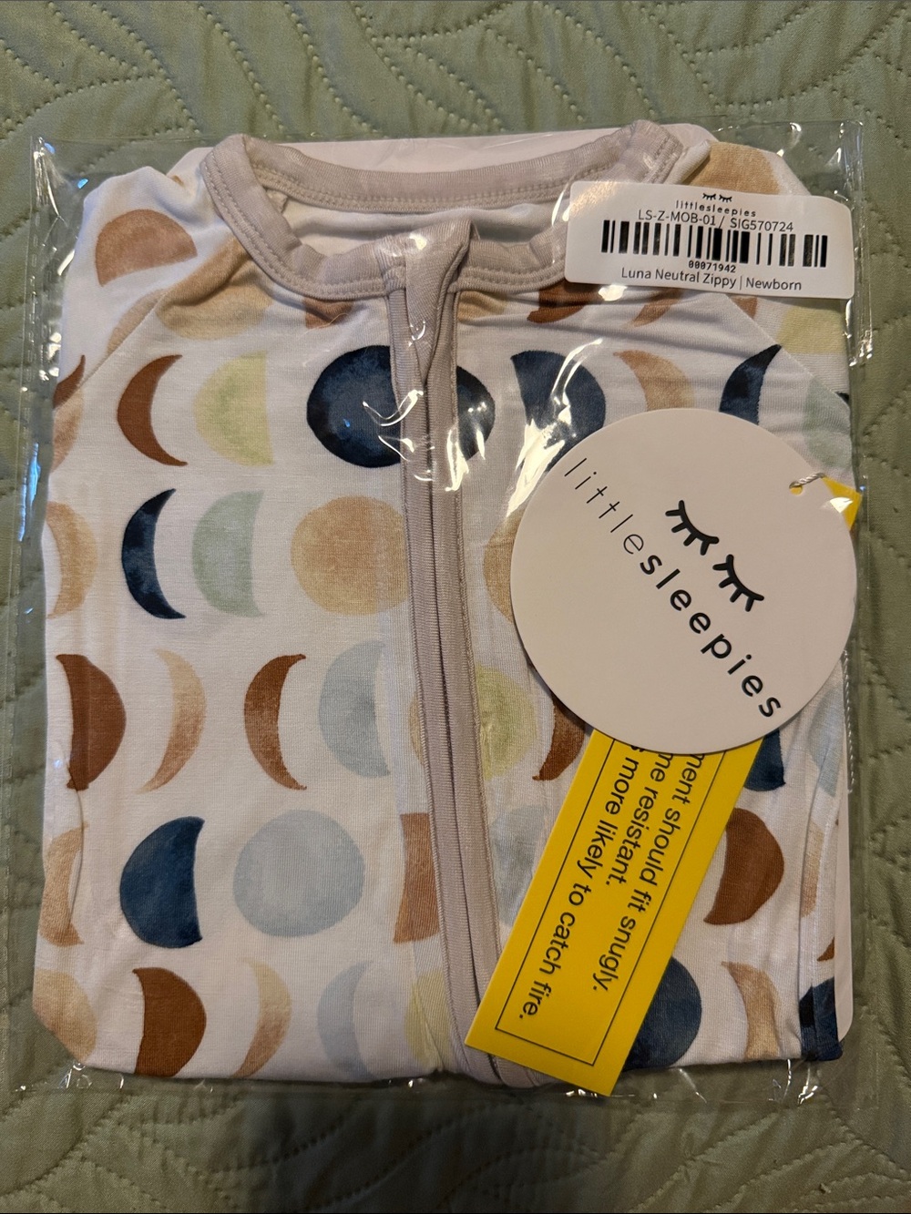 Little Sleepies Neutral Moon Phase Zippy Pajamas - Navy, Brown, Tan, Cream
